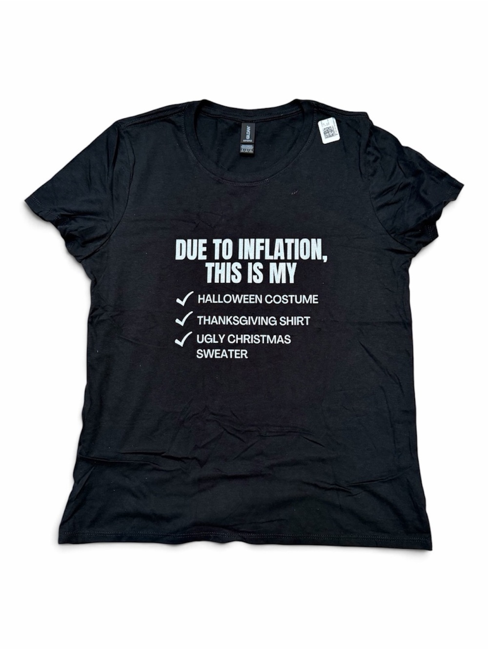 NWT “Due to Inflation” Black Short-Sleeve Halloween Graphic Tee with White Print